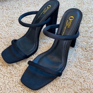 Black square toe heels